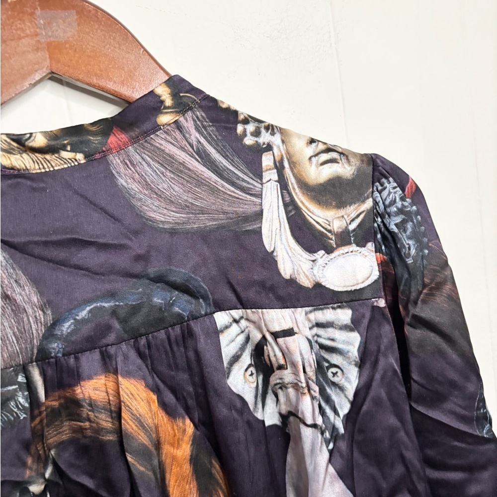 Klements colorful silk long sleeve midi shirt dress size L - Picture 4 of 5